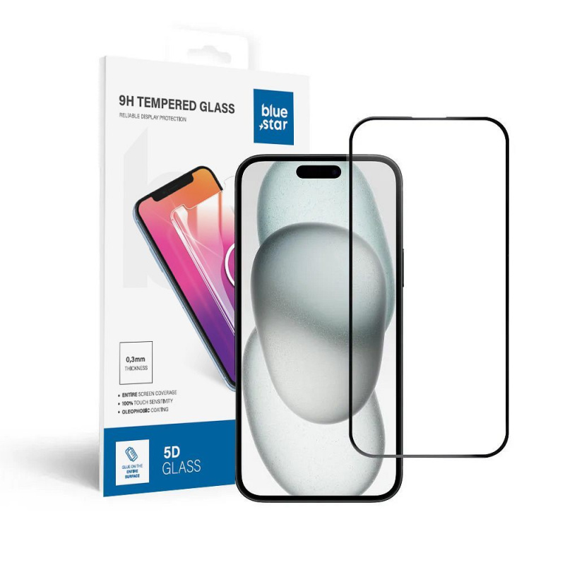 Tvrzené sklo Blue Star 5D Apple iPhone 15 Plus (full glue) černé