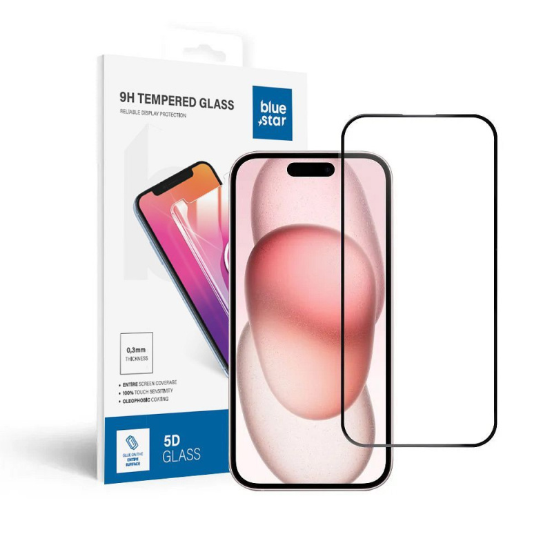 Tvrzené sklo Blue Star 5D Apple iPhone 15 (full glue) černé