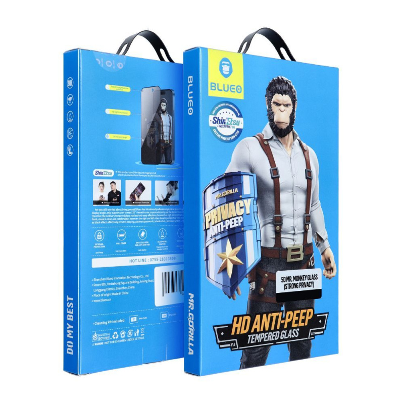 Blueo Mr. Monkey Glass 5D tvrzené sklo - pro Samsung Galaxy S24 černé (Strong Privacy)