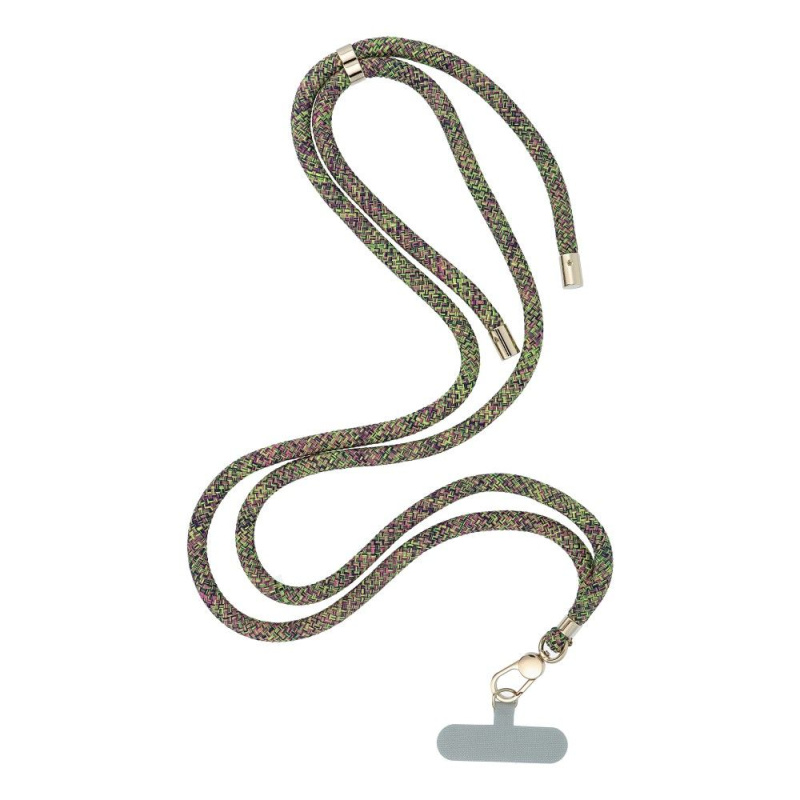 OEM Šňůrka na telefon - SWING (8mm) s nastavením délky / délka 165cm (max 82,5cm ve smyčce) / na rameno nebo krk - šedo zelená růžová