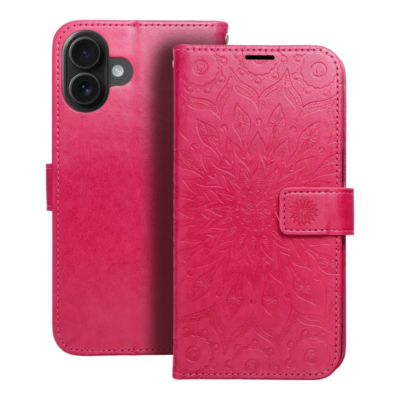 OEM Pouzdro Forcell MEZZO Book APPLE IPHONE 16 Plus mandala purpurové