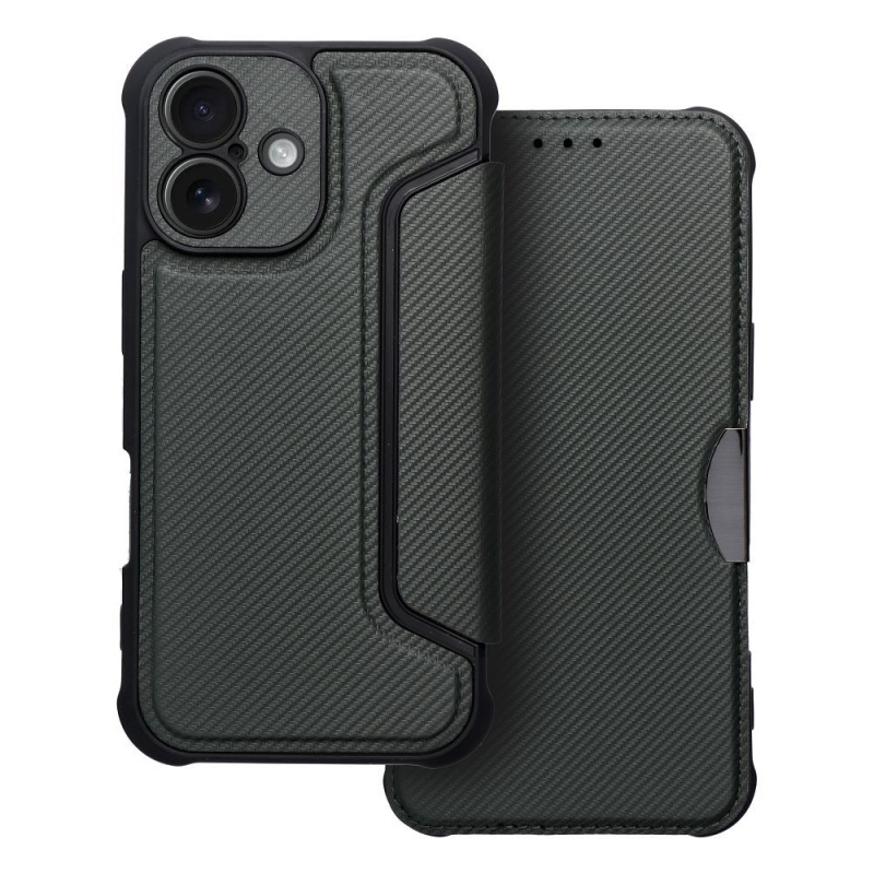 OEM Pouzdro RAZOR Book APPLE IPHONE 16 Plus tmavě zelené