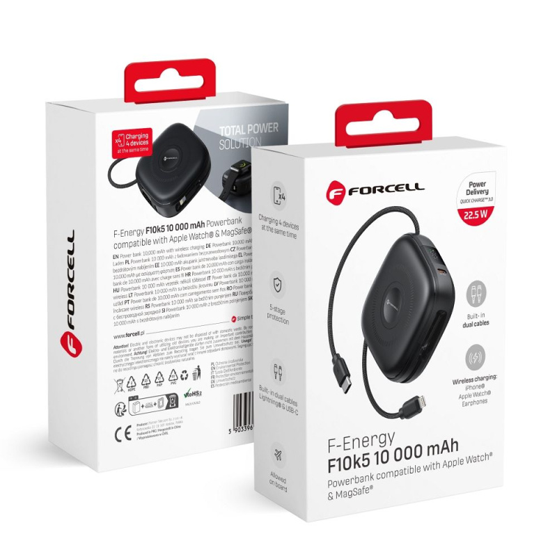 FORCELL F-ENERGY F10K5 powerbank kompatibilní s MagSafe PD3.1 QC3.0 3A 22,5W 10000 mAh černá