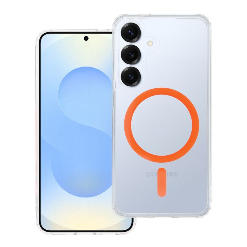 OEM Pouzdro Drop Glue Colorful Ring Mag Cover MagSafe SAMSUNG Galaxy S25 oranžové