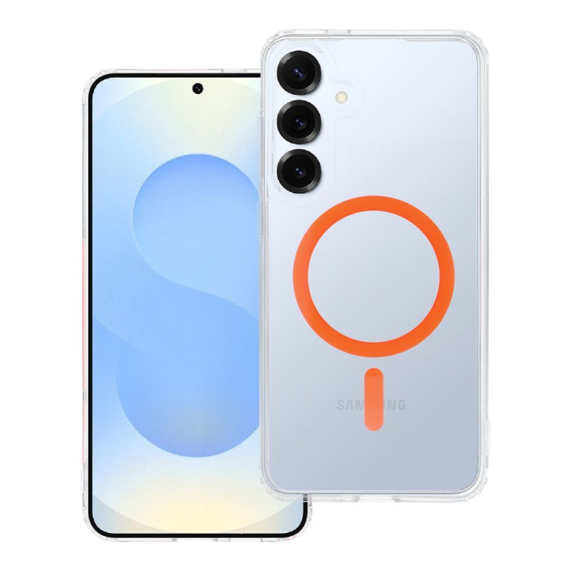 OEM Pouzdro Drop Glue Colorful Ring Mag Cover MagSafe SAMSUNG Galaxy S25 PLUS oranžové