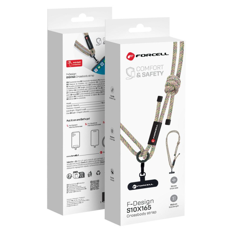 Šňůrka na telefon crossbody s nastavením délky Forcell F-Design S10X165 (max 82,5cm ve smyčce) zeleno růžovo fialová