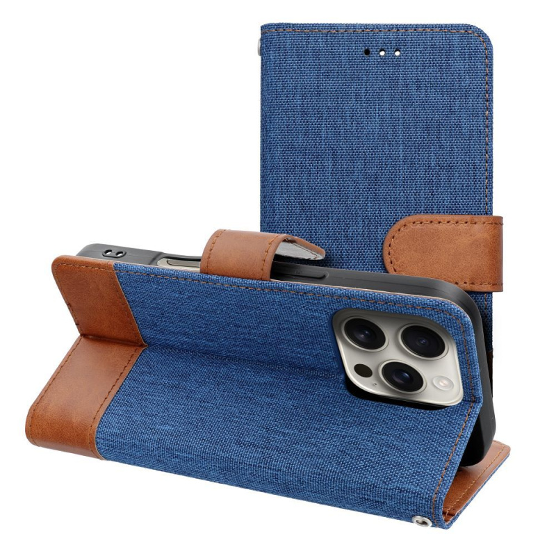 OEM Pouzdro na iPhone 17 Air Jeans Book modré – peněženkové, kapsy