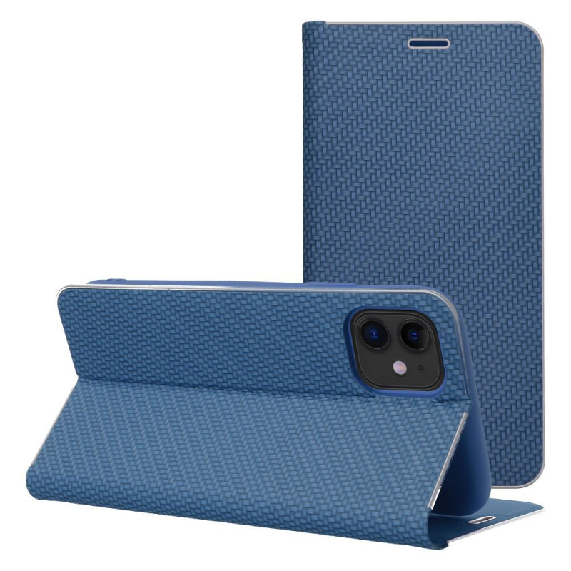 OEM Pouzdro na iPhone 17 Pro modré – elegantní s kovovou rámovou ochranou, magnet, kapsa