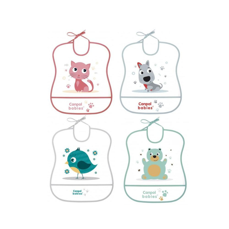 Plastový měkký bryndák s kapsou CUTE ANIMALS – Canpol babies