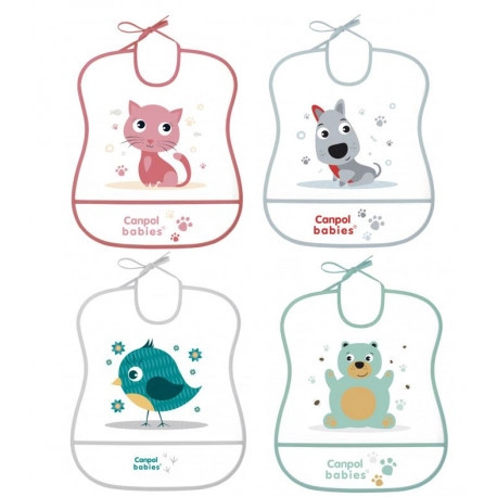 Plastový měkký bryndák s kapsou CUTE ANIMALS – Canpol babies
