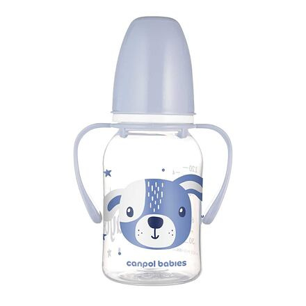 CANPOL BABIES Láhev s potiskem HAPPY ANIMALS 120 ml s úchyty