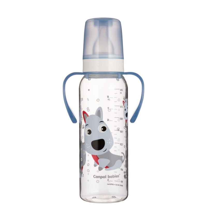 CANPOL BABIES Láhev s potiskem HAPPY ANIMALS 250 ml s úchyty