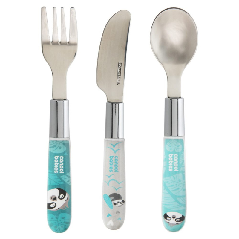 Canpol babies kovový dětský příbor Exotic Animals, 3 ks, modrý