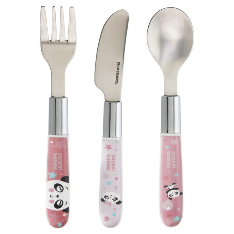 Kovový dětský příbor EXOTIC ANIMALS, 3 ks, růžový