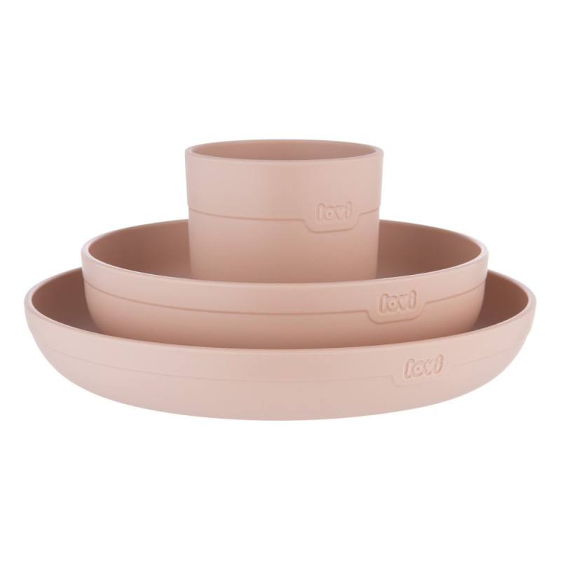 LOVI Tableware Set with Cup jídelní sada Nude 3 ks
