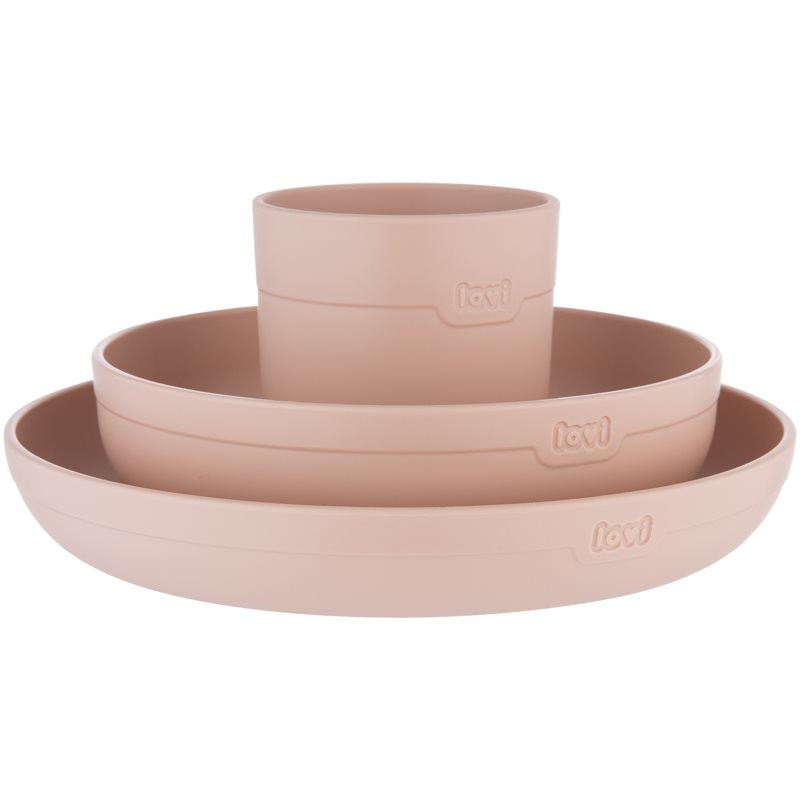 LOVI Tableware Set with Cup jídelní sada Nude 3 ks