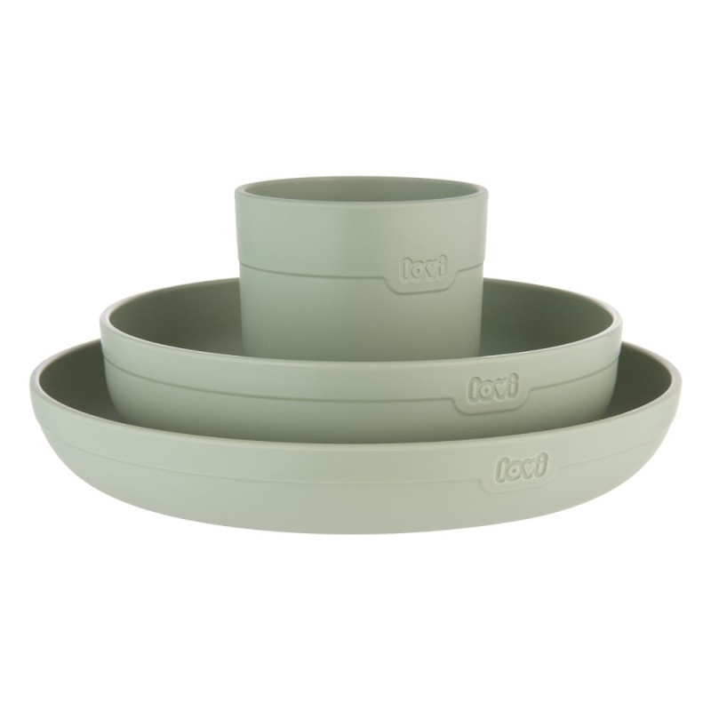 LOVI Tableware Set with Cup jídelní sada Pistachio 3 ks