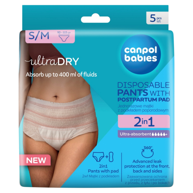 CANPOL BABIES Jednorázové poporodní kalhotky 2v1 S/M 5 kusů