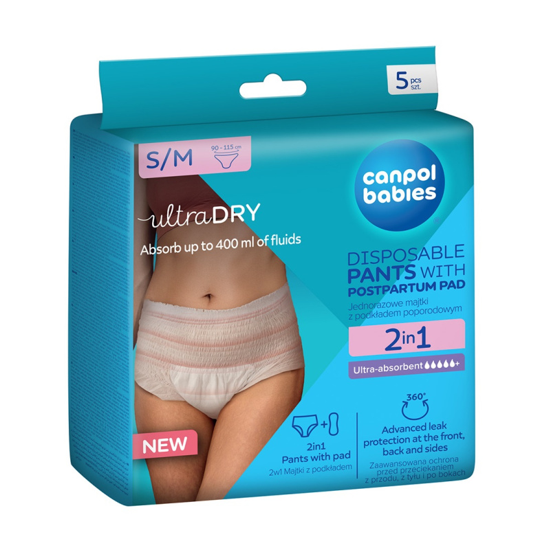 CANPOL BABIES Jednorázové poporodní kalhotky 2v1 S/M 5 kusů