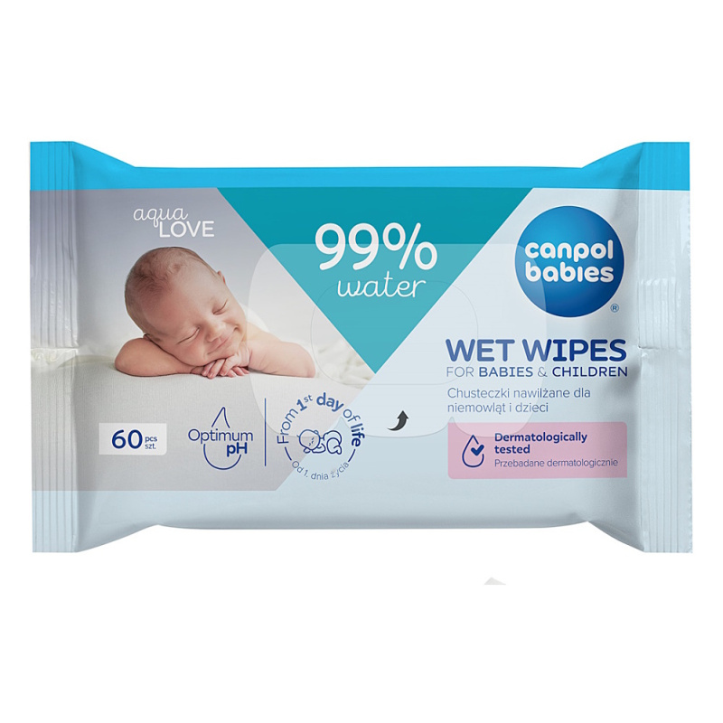 Canpol babies dětské vlhčené ubrousky 99 % vody, 60 ks