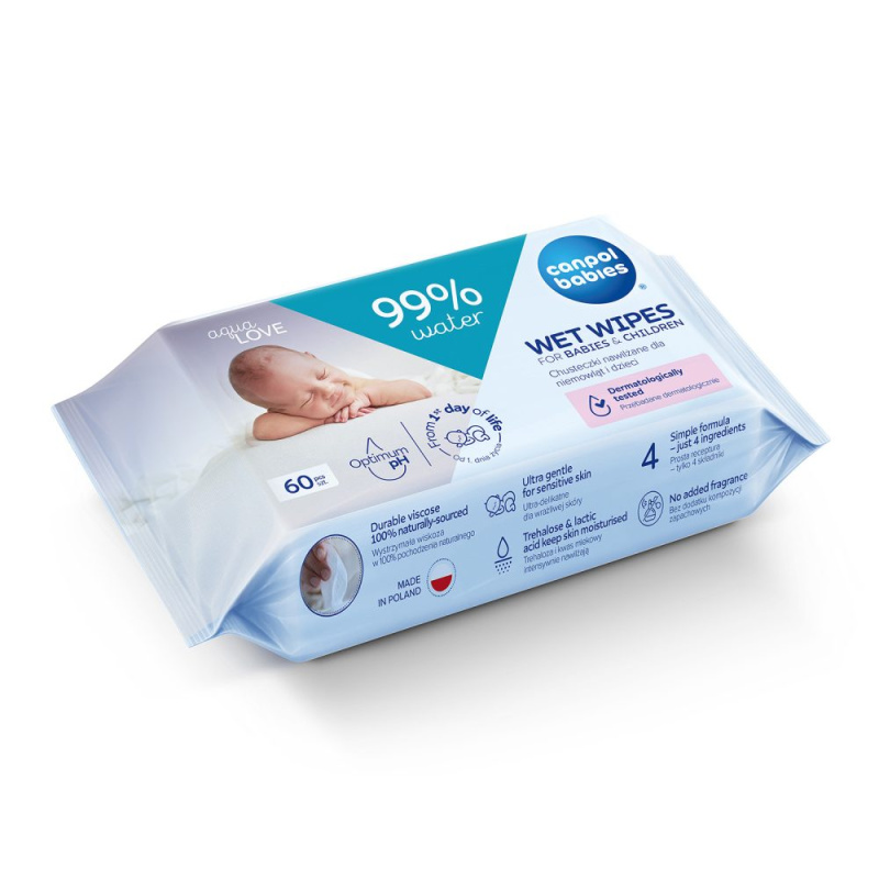 Canpol babies dětské vlhčené ubrousky 99 % vody, 60 ks