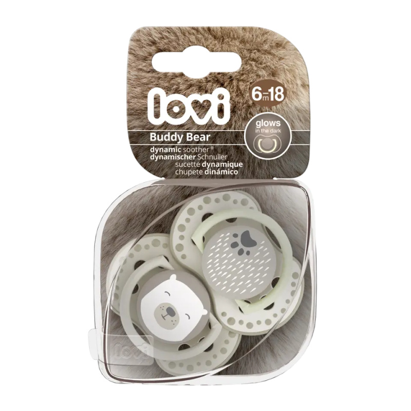 LOVI Dudlík silikonový dynamický  BUDDY BEAR 6-18m 2ks
