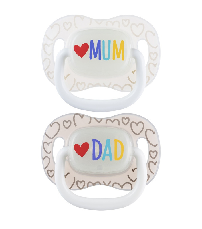 CANPOL BABIES Mum&Dad dudlík svítící silikonový symetrický 0-6m 2 kusy