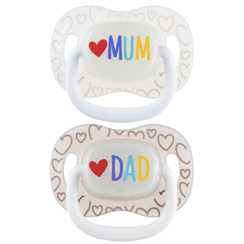 CANPOL BABIES Mum&Dad dudlík svítící silikonový symetrický 0-6m 2 kusy