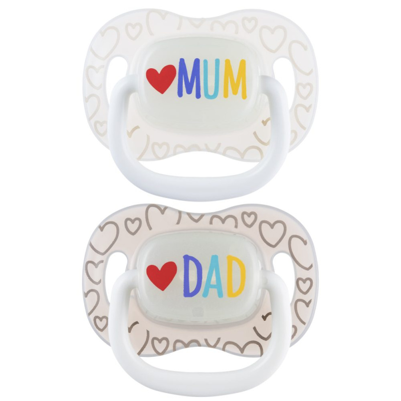 CANPOL BABIES Mum&Dad dudlík svítící silikonový symetrický 0-6m 2 kusy