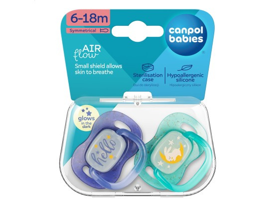 CANPOL BABIES Nightglow dudlík svítící silikonový 6-18m kluk 2 kusy