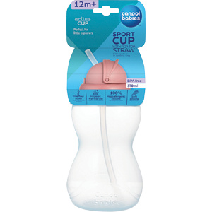 CANPOL BABIES Láhev sportovní se slámkou 370 ml růžová