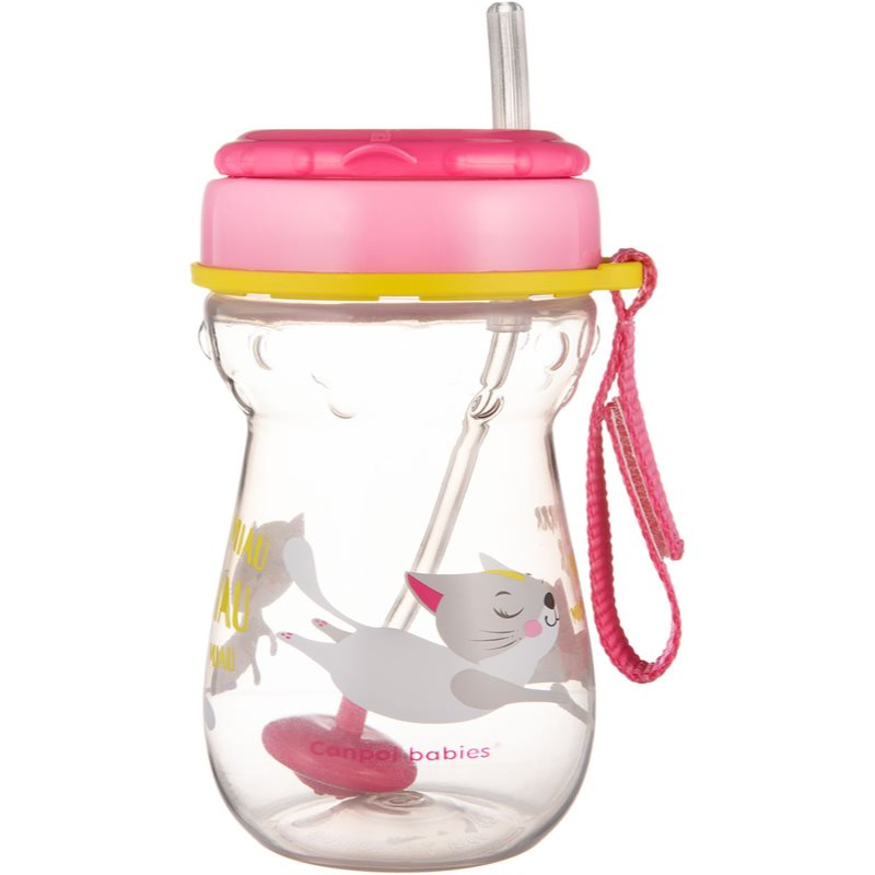 Canpol babies Sport Cup hrnek s brčkem 9m+ Pink 350 ml
