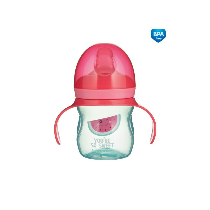 Canpol babies tréninkový hrneček se silikonovým pítkem a úchyty SO COOL 150 ml – Meloun