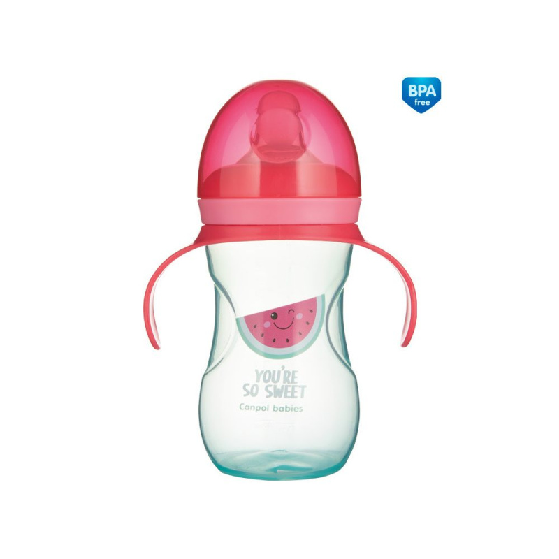 Tréninkový hrneček Canpol babies se silikonovým pítkem a úchyty Meloun 270 ml