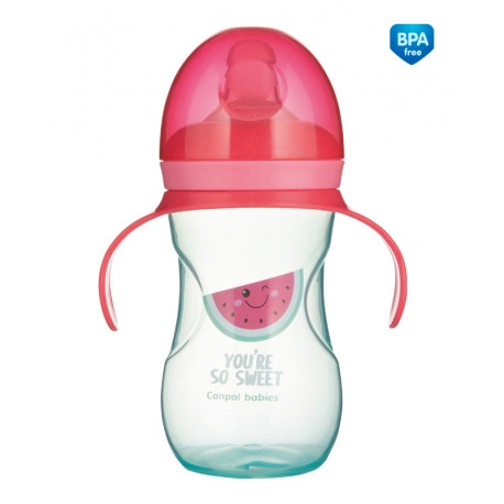 Tréninkový hrneček Canpol babies se silikonovým pítkem a úchyty Meloun 270 ml