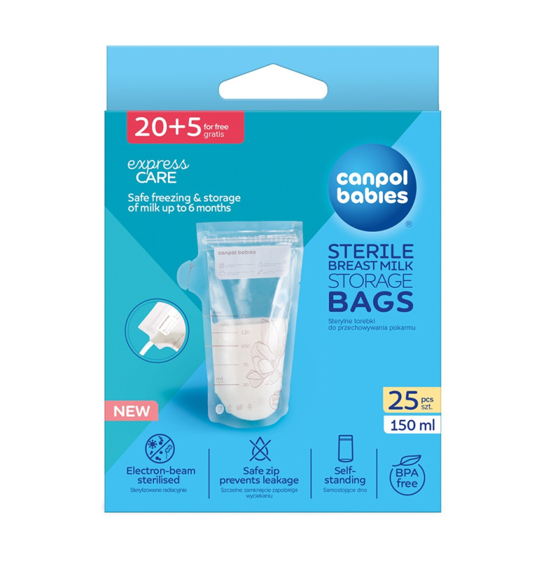 Sáčky na mateřské mléko CANPOL babies 25 ks, 150 ml, BPA free