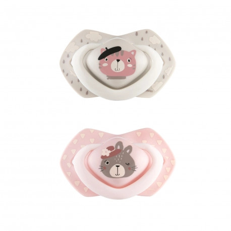 CANPOL BABIES A - Set symetrických silikonových dudlíků 0-6m BONJOUR PARIS růžový