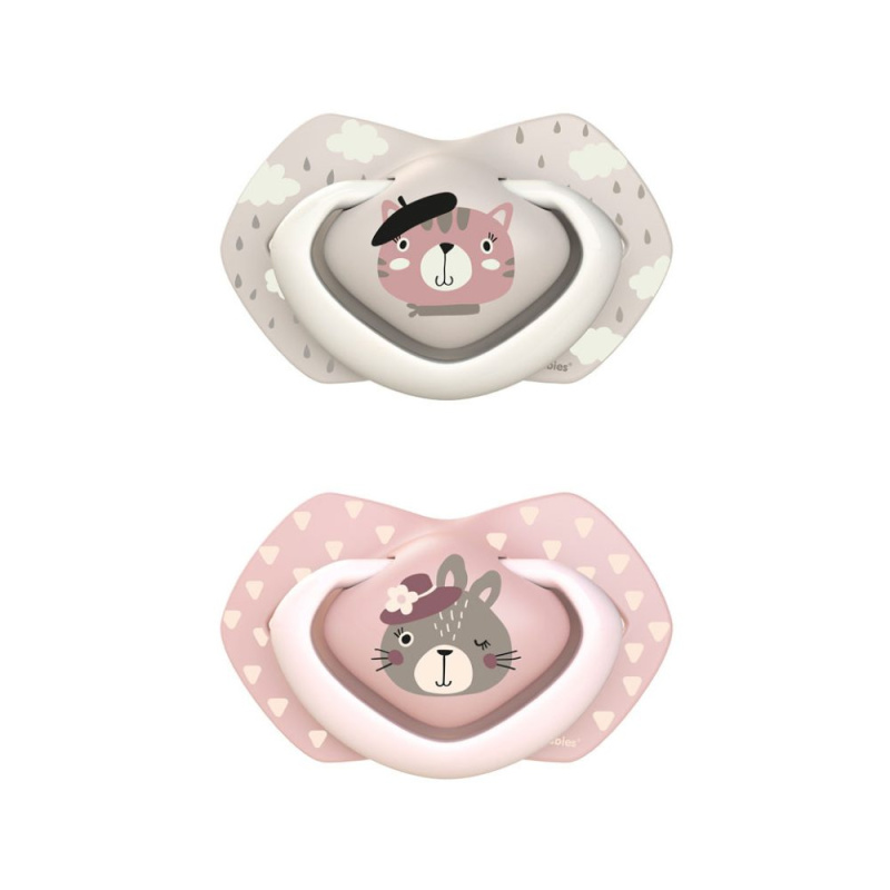 CANPOL BABIES B - Set symetrických silikonových dudlíků 6-18m BONJOUR PARIS růžový 
