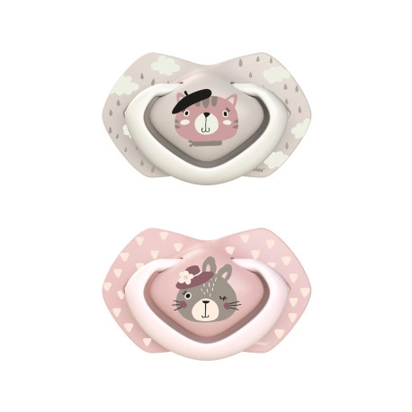 CANPOL BABIES B - Set symetrických silikonových dudlíků 6-18m BONJOUR PARIS růžový 