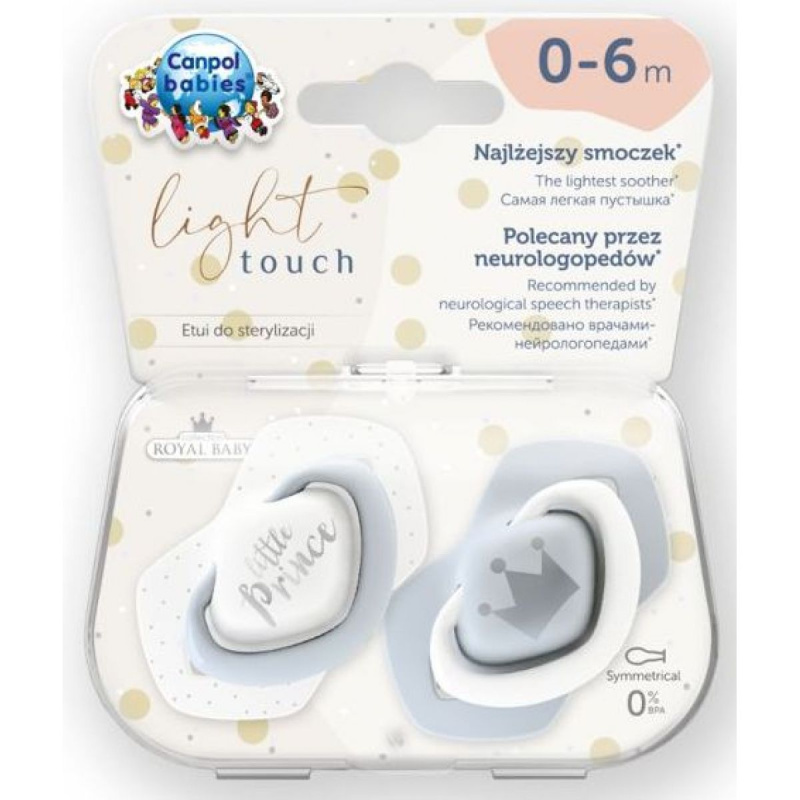 CANPOL BABIES A - Set symetrických silikonových dudlíků 0-6m ROYAL BABY modrý