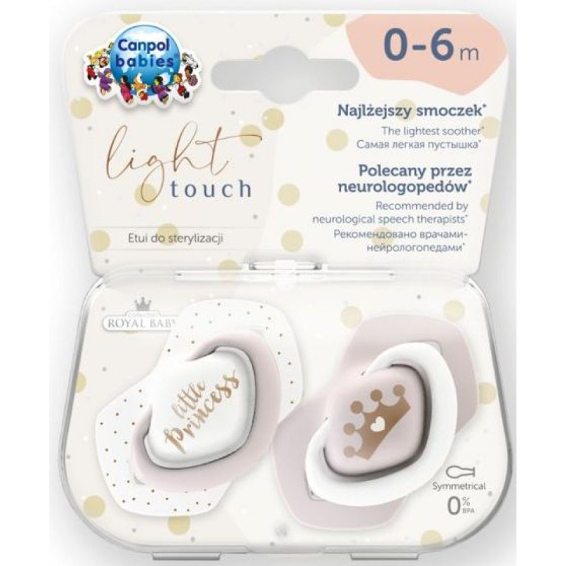 CANPOL BABIES A - Set symetrických silikonových dudlíků 0-6m ROYAL BABY růžový