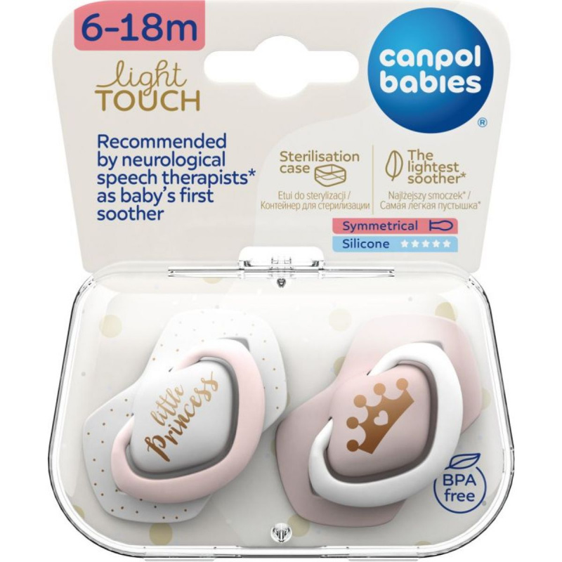 CANPOL BABIES B - Set symetrických silikonových dudlíků 6-18m ROYAL BABY růžový