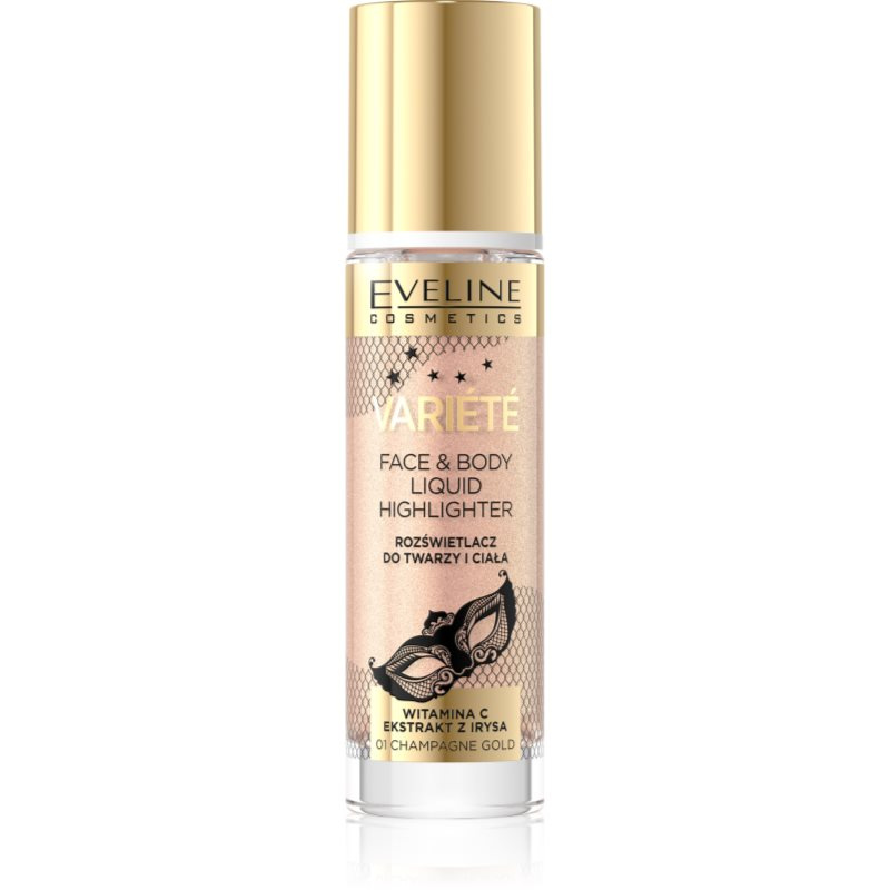 Eveline Cosmetics Variété tekutý rozjasňovač na obličej a tělo odstín 01 Sparkling Wine Gold 30 ml