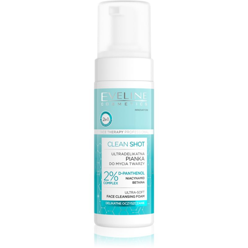 Eveline Cosmetics Clean Shot 2% Panthenol Complex jemná čisticí pěna se zklidňujícím účinkem 150 ml