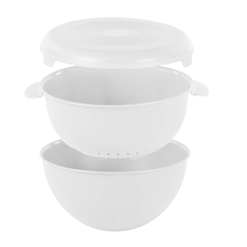 PRACTIC Miska s cedníkem a víkem, Ø 24 cm, bílá bílá