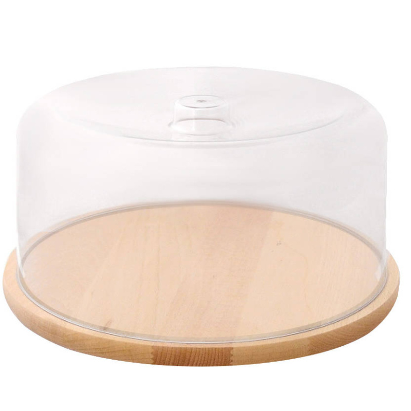 PRACTIC Dřevěný podnos s průhledným víkem, Ø 30 cm transparentní