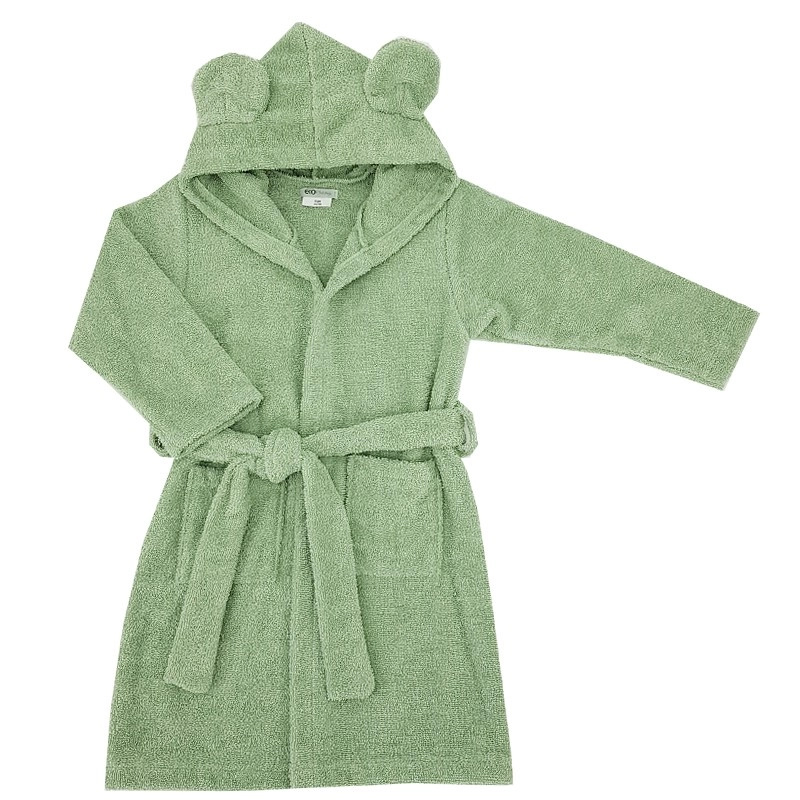 Eko dětský bavlněný župan s kapucí a oušky olive green (vel. 92–98)