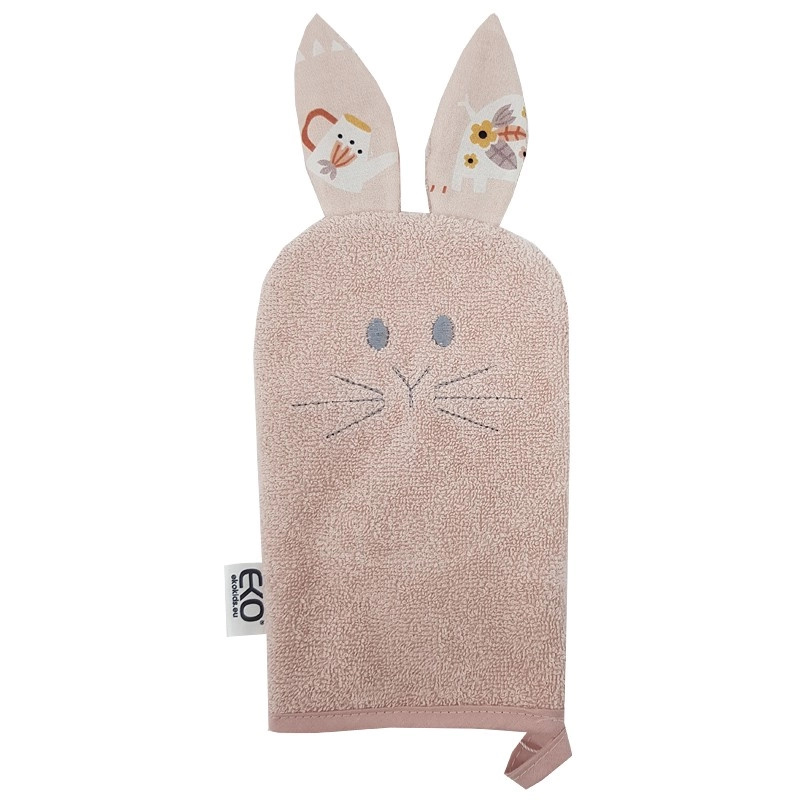 EKO bavlněná žínka s oušky Bunny rose pink 20 × 15 cm