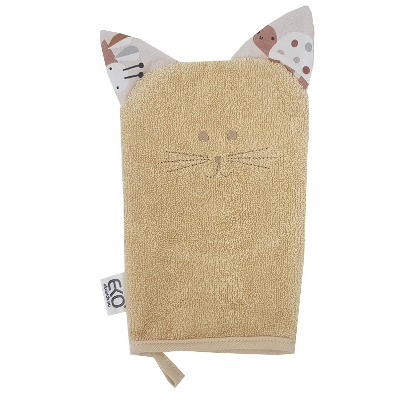 EKO bavlněná žínka s oušky Cat béžová 20 × 15 cm
