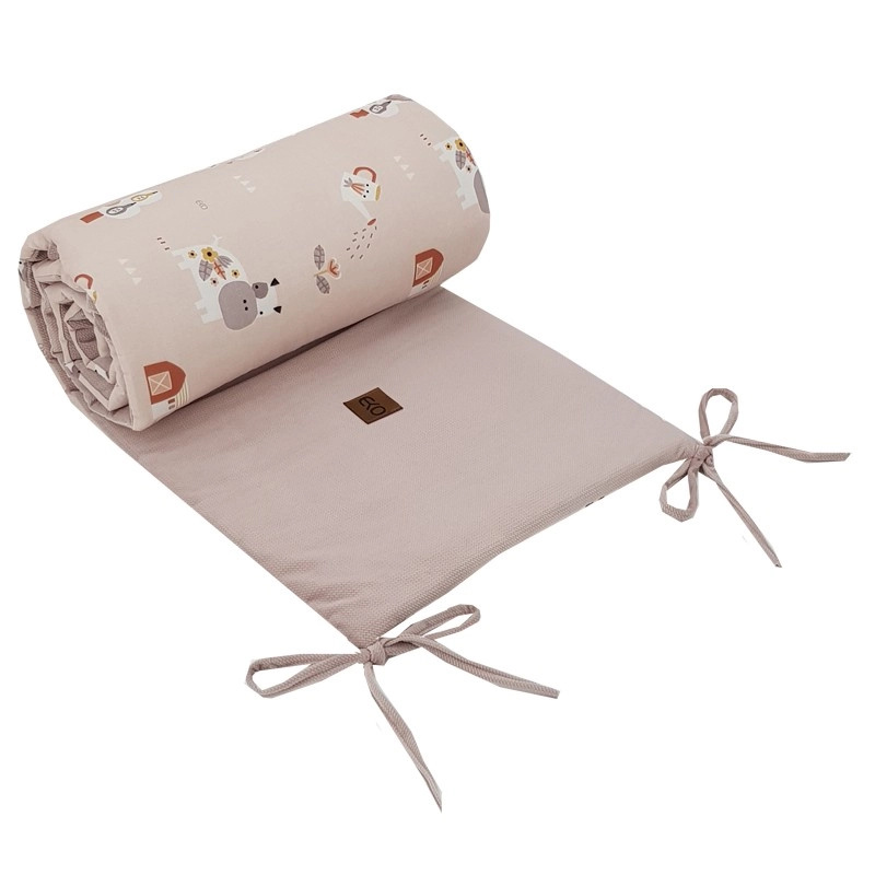 EKO chránič do postýlky Velvet My Farm pudrově růžový 180 × 35 cm